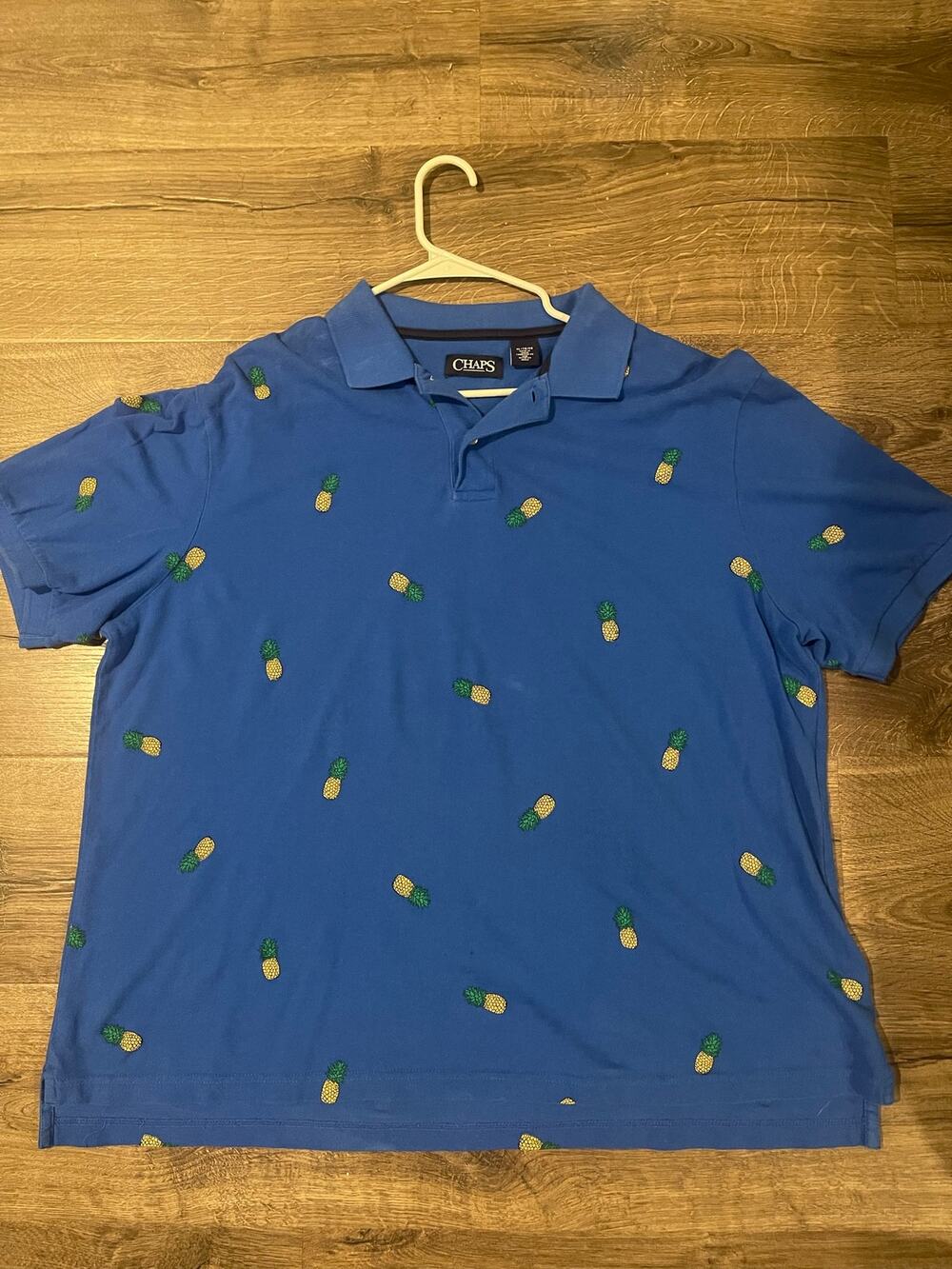 Men’s Chaps Blue Pineapple Print Polo Shirt XL